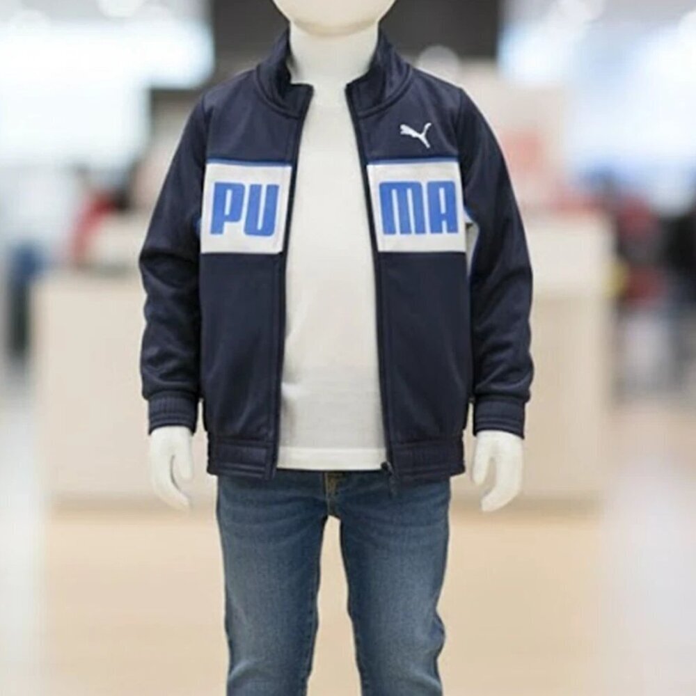 PUMA Boys Track Jacket Size 24M Navy Blue White Full Zip Athletic With Logo - Picture 4 of 4